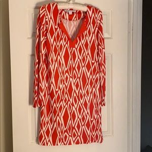 DVF  Coral & White Silk Mini Dress